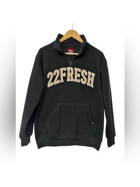 22Fresh Black Quarter Zip Fleece Sweatshirt Unisex Small